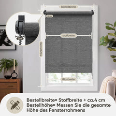 Sekey Klemmfix Seitenzugrollo Grau in Leinenoptik – Lichtdurchlässiges Fensterrollo ohne Bohren mit Klemmträgern & Schraubmontage