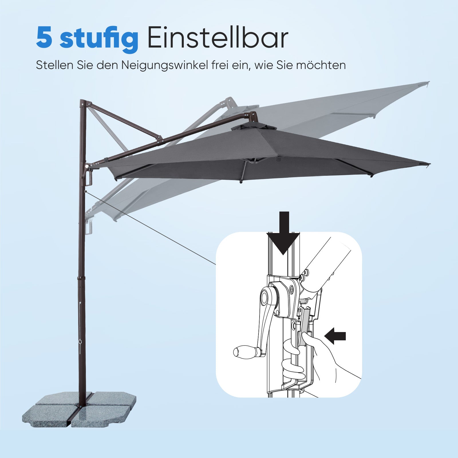 Sekey Ampelschirm 300 cm Aluminium Sonnenschirm mit 360° Drehung, Neigefunktion, UV50+ Schutz Sekey