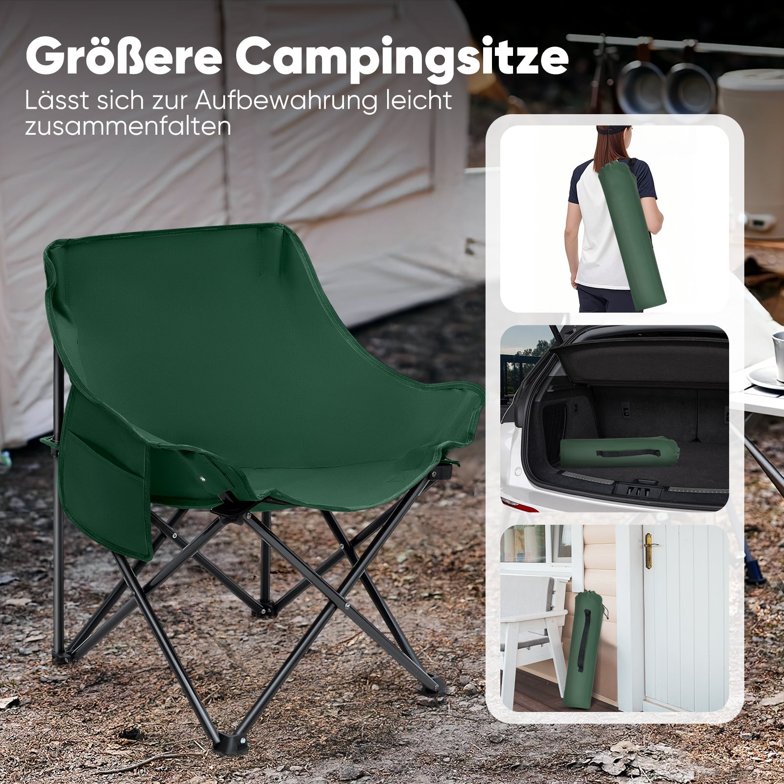 Sunula Campingstuhl Faltbar Ultraleicht, 1/2 Stück, Tragbar mit Tragetasche und Seitentaschen, 100 kg Belastbar, Rutschfeste Füße, Mondstuhl Design, Für Camping, Angeln, Picknick, Garten, Strand, 600D Oxford-Stoff Sekey