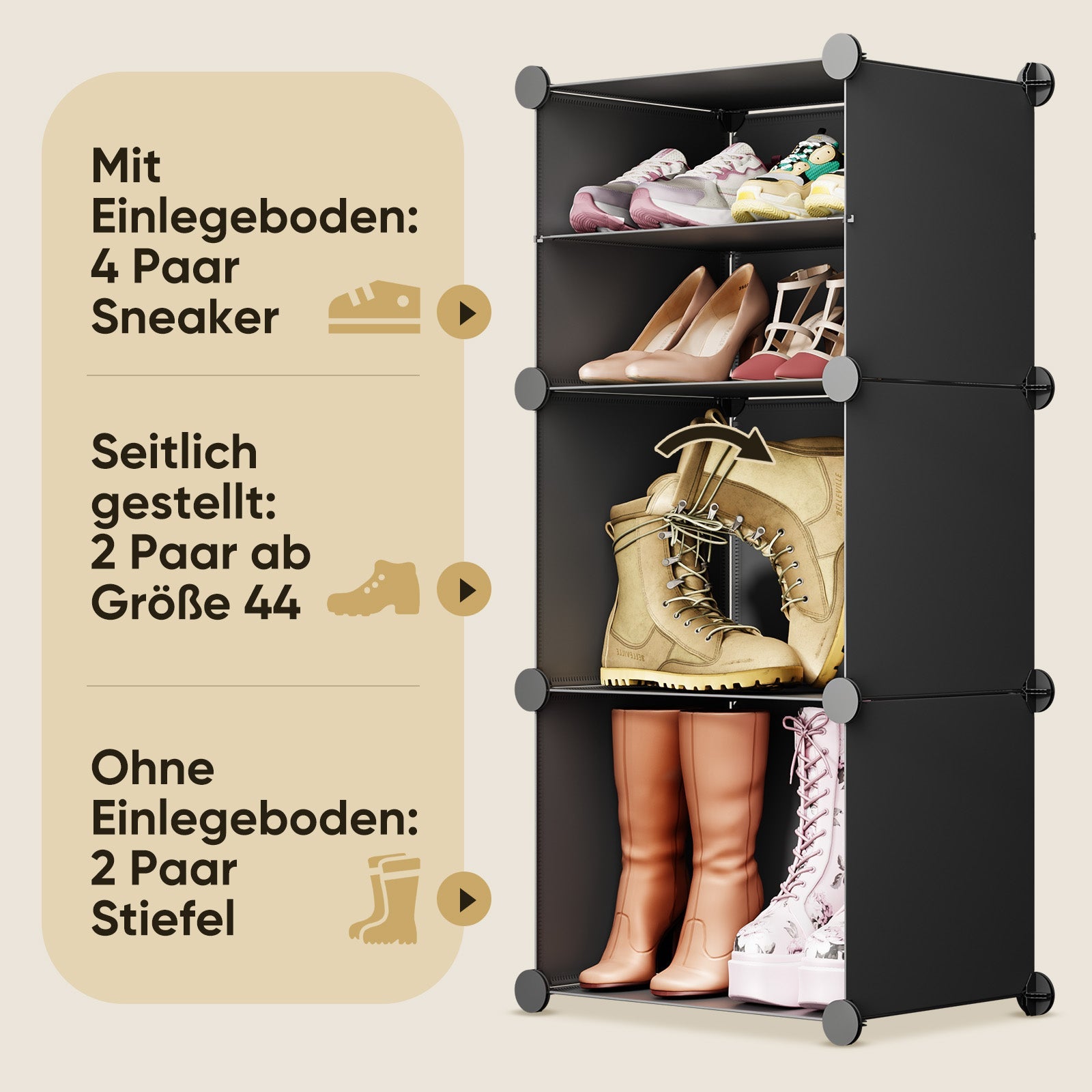 Sekey Schuhschrank Schwarz – Modulares Stecksystem, stabil & platzsparend, ideal für Flur & Kleiderschrank Sekey