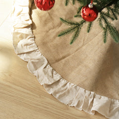 SALCAR Round Linen Christmas Tree Skirt with Ruffled Edge – High-quality Christmas tree skirt for a clean home and festive Christmas decoration