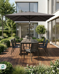 Sekey Sonnenschirm Rechteck 210x140 cm mit Kurbel & Auto-Neigung – stabiler Balkon Sonnenschirm 38 mm Stahlrohr, UV-Schutz Marktschirm für Garten & Terrasse
