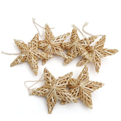 SALCAR Set of 6 Handmade Straw Stars – Natural Christmas Tree Decorations Made of Straw, Five-Pointed Stars for Christmas Tree &amp; Advent Decoration