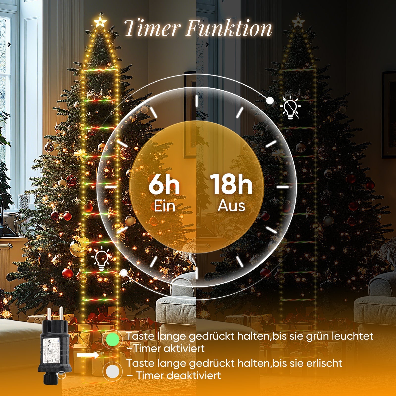 Salcar LED Weihnachts Leiter Lichterkette 3 m, 260 LEDs, Warmweiß & Bunt, 9 Modi, Timer & Memory, IP44 Wasserdicht, Weihnachtsbeleuchtung für Innen & Außen Salcar