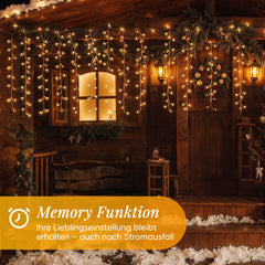 Salcar LED-Lichtervorhang 300er Eisregen 3x1 m, 8 Modi & Timer, Warmweiß, IP44, Innen- & Außenbeleuchtung für Weihnachten & Party