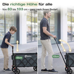 Sekey Bollerwagen Faltbar 120L – bis 100kg belastbar, Geländetauglicher Handwagen mit Bremse & verstellbarer Zugstange (83–103 cm), klappbar & kompakt für Camping, Einkauf & Transport, 4029 Pro, 4030