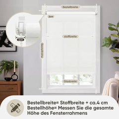 Sekey Klemmfix Seitenzugrollo in Leinenoptik Weiß – Lichtdurchlässiges Rollo ohne Bohren mit Klemmträgern & Schraubmontage, Uni Fensterrollo aus Papier-Polyester-Stoff