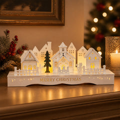 Salcar LED Schwibbogen aus Holz, 3D Weihnachtsdorf mit Kapelle, Häusern & Tannen, 10 warmweiße LEDs, Timer 6/18 Std., batteriebetriebene Weihnachtsdeko