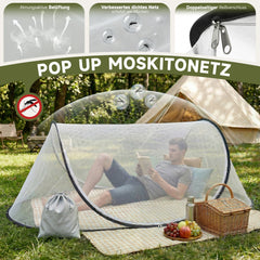 Sekey Pop Up Moskitonetz Bett 200×80×56 cm – Faltbares Reise-Mückennetz, Ultraleichtes Camping Bettzelt, 2 Reißverschlüsse, Insektenschutz für Indoor & Outdoor