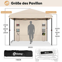 Sekey 300 x 300 cm Faltpavillon mit 1 Seitenteilen Sekey