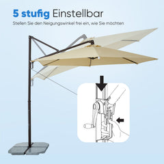 Sekey Ampelschirm 300 cm Aluminium Sonnenschirm mit 360° Drehung, Neigefunktion, UV50+ Schutz Sekey