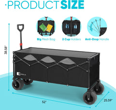 Sekey Faltbarer Bollerwagen 400 L, Extra Lang (110 cm), 200 kg Tragkraft, Schwerlast Transportwagen mit Geländerädern & Getränkehalter – Für Strand, Camping & Garten Sekey