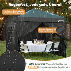 Sekey Premium Pop-Up Pavillon 3×3 m – Wasserdicht & Stabil, Faltpavillon mit Seitenwänden, Höhenverstellbar 250–270 cm