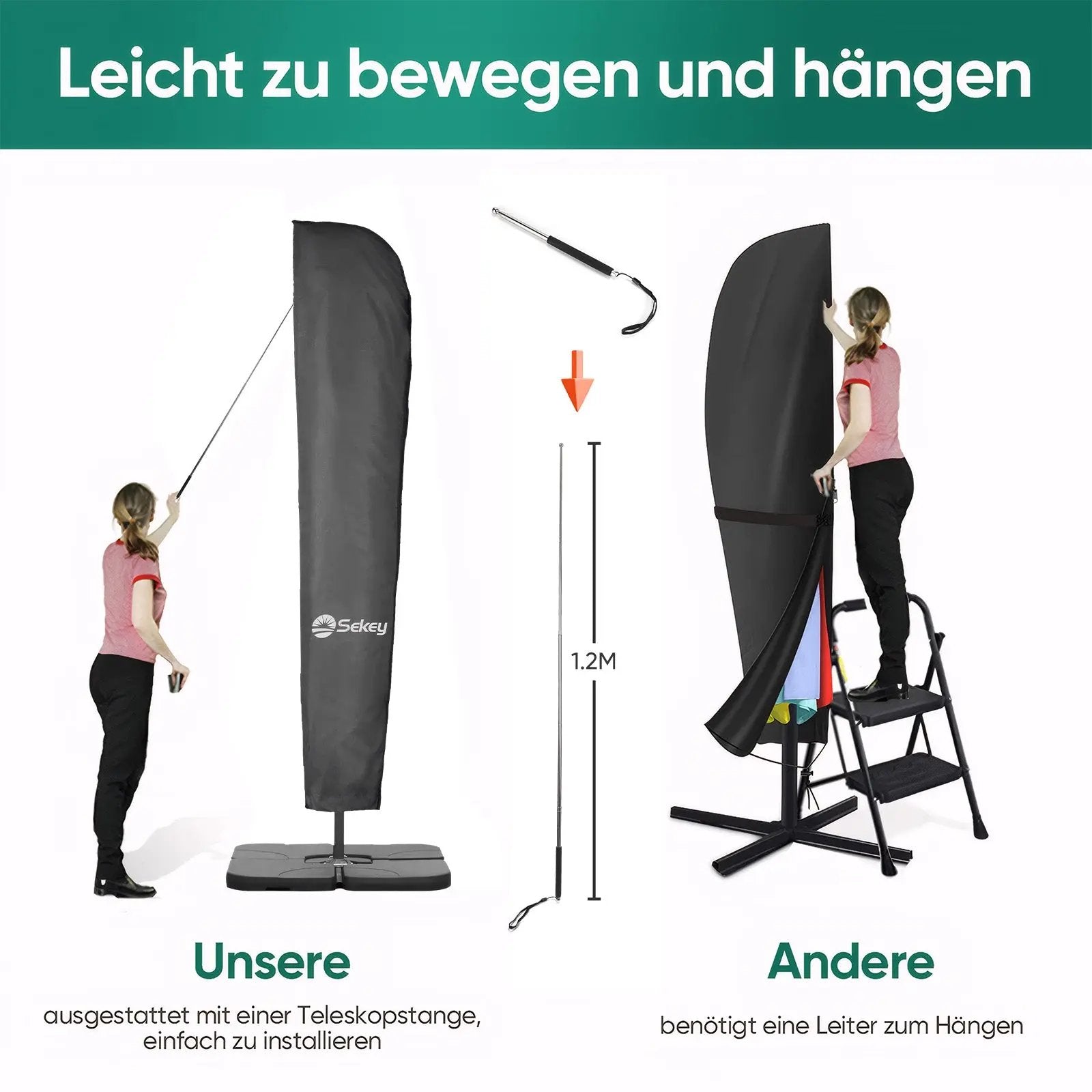 Sekey 265 x 48/70 cm Schutzhülle für 300 cm Ampelschirm, aus Polyester-Gewebe Sekey