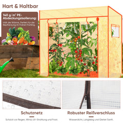Sekey Tomatengewächshaus Tamara XL Folien-Gewächszelt mit aufrollbarer Tür, stabiler Rahmen 200 x 77 x 146/170 cm Sekey