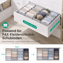 Sekey Schubladen Organizer 2er Set – Faltbare Aufbewahrungsboxen aus Vliesstoff für Kleidung, Unterwäsche & Accessoires, 22 x 51 x 11 cm, Hellgrau Leinenoptik