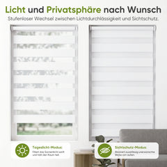 Salcar Doppelrollo Klemmfix Weiß – Duo Rollo ohne Bohren für Fenster, Zebra Rollo mit Metallkern-Halterungen, Stufenloser Sicht- und Sonnenschutz