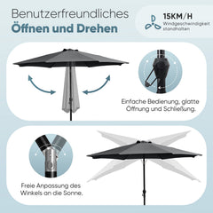 Sekey Sonnenschirm 300 cm Alu Gartenschirm Rund, Marktschirm Knickbar, mit Kurbel Sekey
