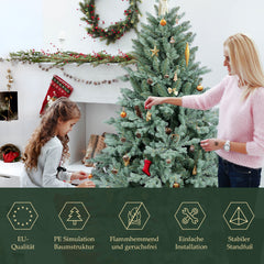 SALCAR Artificial Christmas tree made of PE &amp; invisible PVC tips – Natural grey-green fir with quick-assembly folding system &amp; stable metal stand (150 cm / 180 cm / 210 cm)