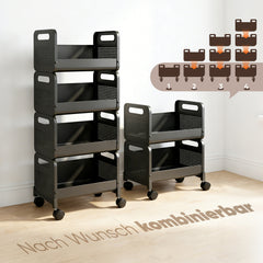 SekeyRollwagen schwarz 25 cm breit, Küchenwagen mit 4 oder 5 Ebenen, Servierwagen mit Rollen, Metall Aufbewahrungsregal, flexibel einstellbar, 360° Rollen mit Bremse