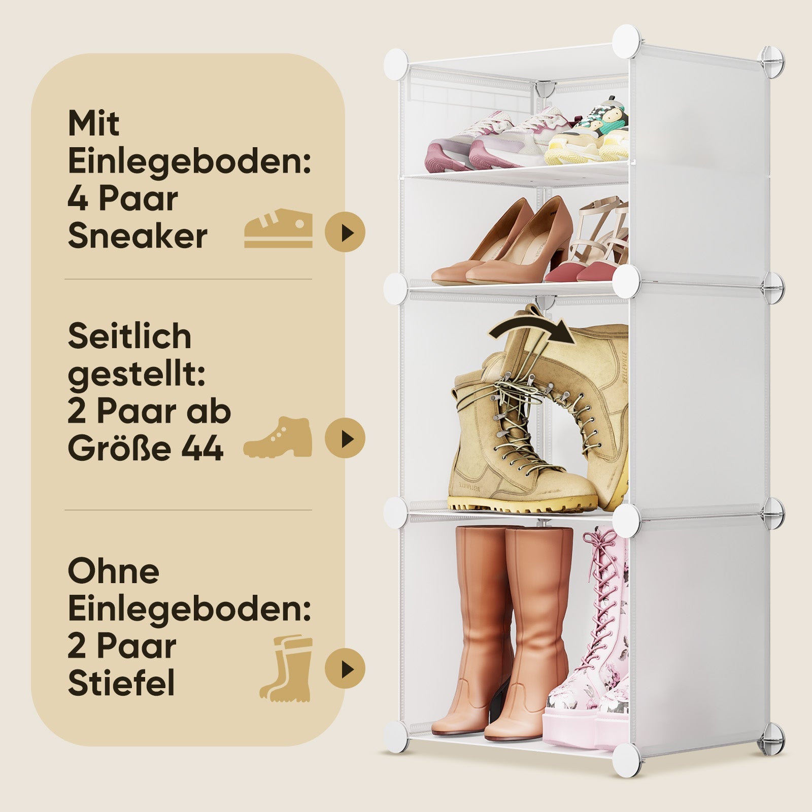 Sekey Weiß Schuhschrank mit 6/8/10 Fächern – Großes modulares Schuhregal für bis zu 24 Paar Schuhe Sekey