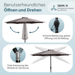 Sekey Sonnenschirm 300 cm Alu Gartenschirm Rund, Marktschirm Knickbar, mit Kurbel Sekey