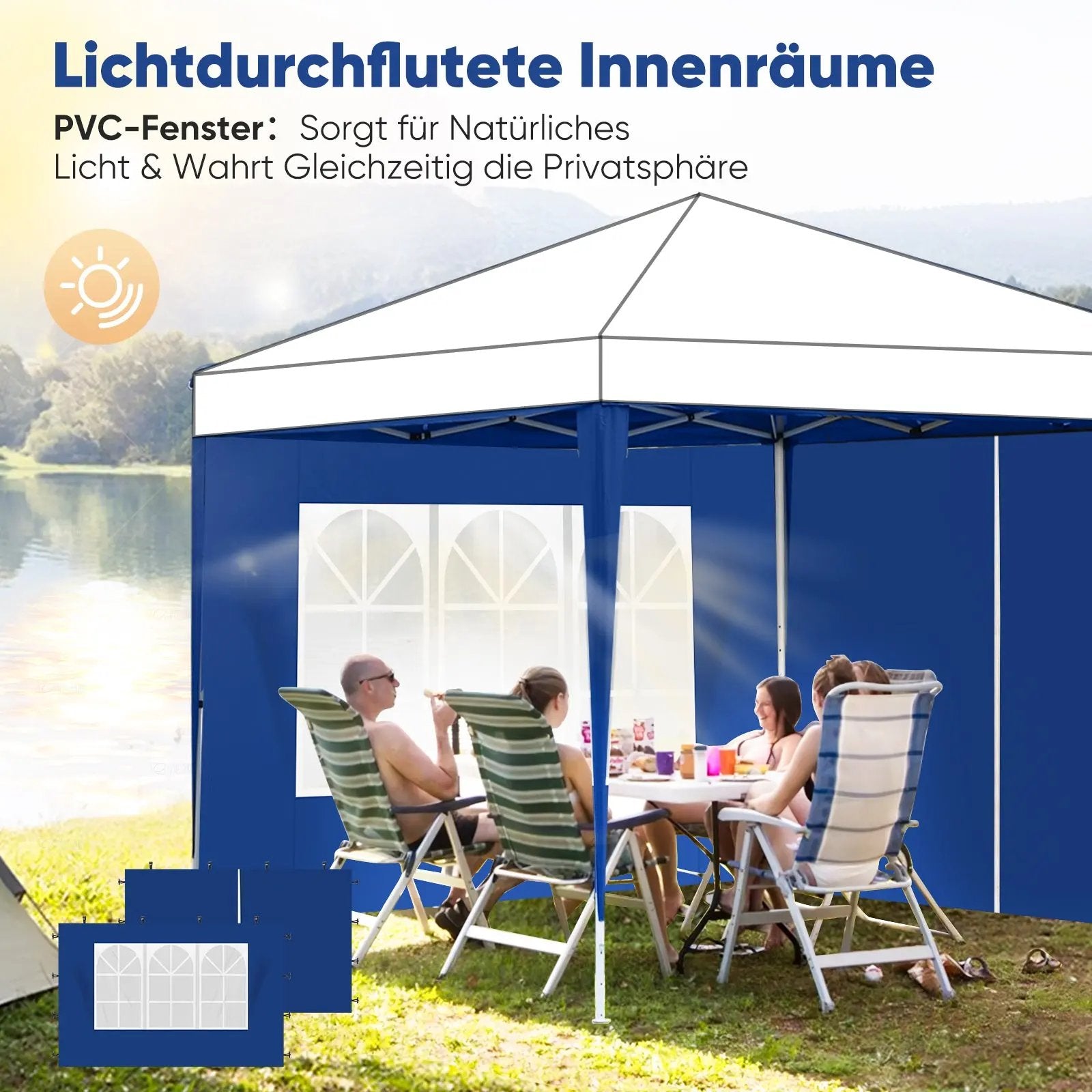 Sekey 3×3m Seitenwand für Pavillon, 2er Set, mit Reißverschlussv und Fenster Sekey
