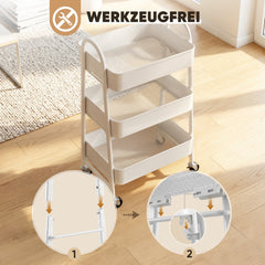 Sekey Rollwagen Küche 30 cm – Schmaler Servierwagen aus Metall mit Rollen, 3 Ablagen, 2 Metallkörben & 4 Haken