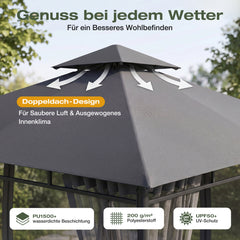 Sekey Pavillon 3x3m Wasserdicht Stabil Winterfest mit 4 Moskitonetzen – Gartenpavillon mit UV-Schutz 50+, Metallrahmen, Partyzelt für Garten, Terrasse, Hof, Events & Camping