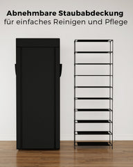 Sekey Schuhschrank mit 9 Ebenen – Multifunktionales Schuhregal mit Staubschutz, 2 Größen wählbar (58 oder 85 cm Breite), anpassbare Ablagen, einfache Montage, Schwarz Sekey