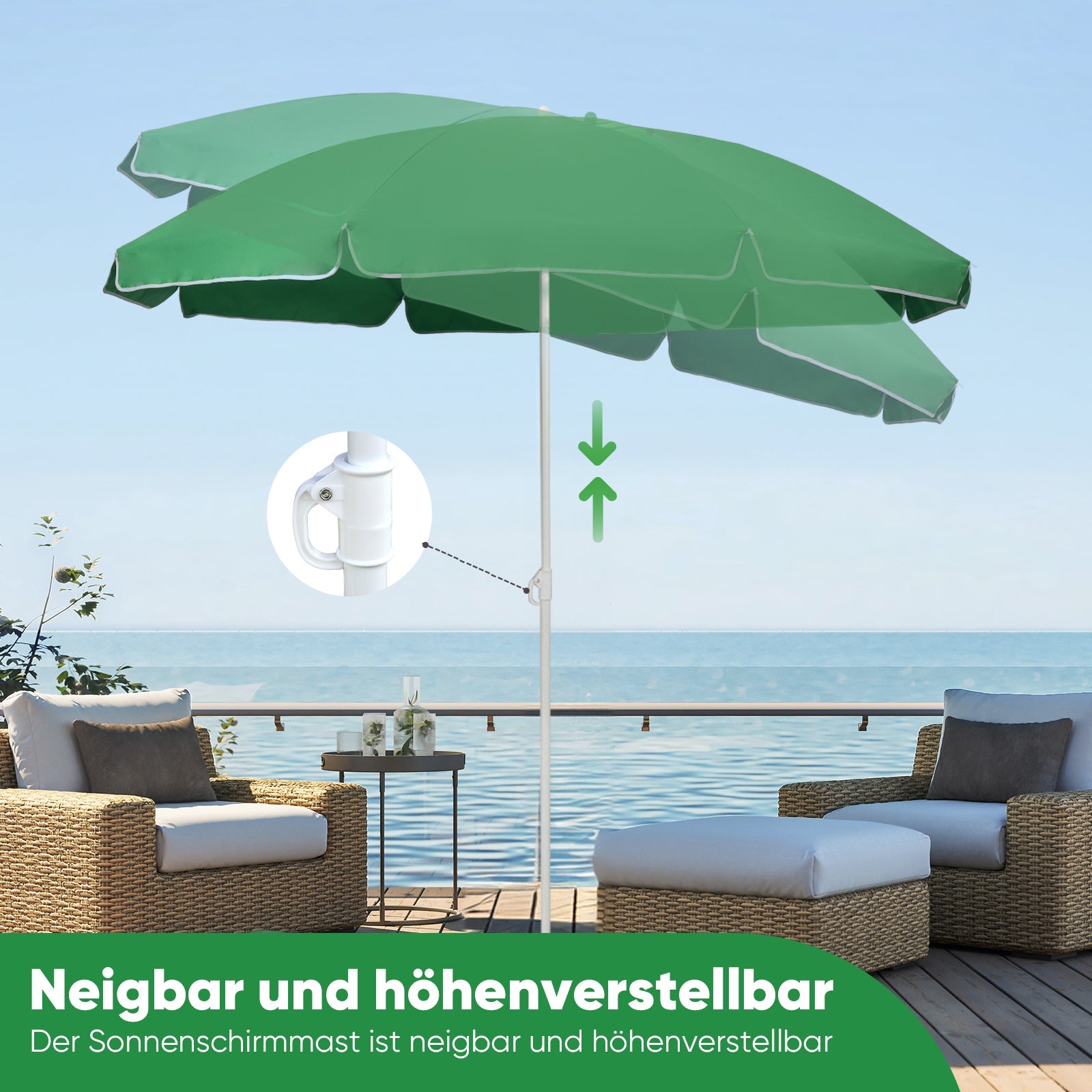 Sekey Sonnenschirm Ø160 cm rund mit Tragetasche & Bodenhülse, für Balkon & Strand Sekey