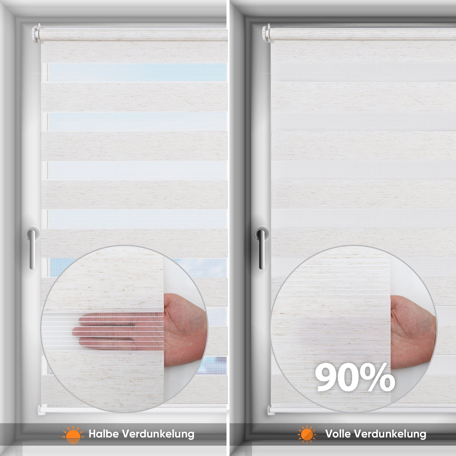 Sekey Stufenlos verstellbares Doppelrollo mit Klemmfix ohne Bohren, lichtdurchlässig & blickdicht, einfache Montage, ideal für Fenster in jedem Raum - Weiß Sekey