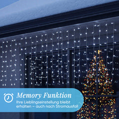 SALCAR LED Icicle Window Light Curtain – Cool White, 8 Modes, Timer &amp; Memory, IP44 Waterproof – For Indoor &amp; Outdoor Use, Christmas Lights for Windows, Balconies &amp; Walls (2m/3m/6m)