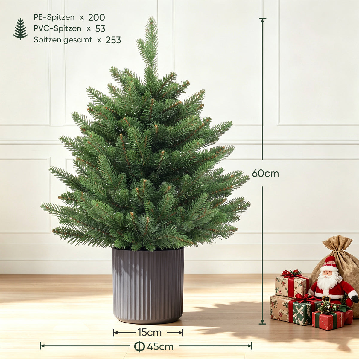 Salcar Künstlicher Weihnachtsbaum Nordmanntanne – PE & PVC, naturgetreuer Christbaum mit Topf oder Metallständer