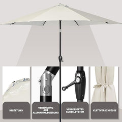 Sekey Alu Sonnenschirm mit UV-Schutz 50+ – Windfester Gartenschirm mit Kurbel für Balkon, Terrasse & Garten