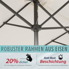 Sekey Doppelsonnenschirm 160 × 300 cm – Großer Sonnenschirm mit Kurbel & Knickfunktion, UV50+ Marktschirm, windstabil, Weiß / Grau