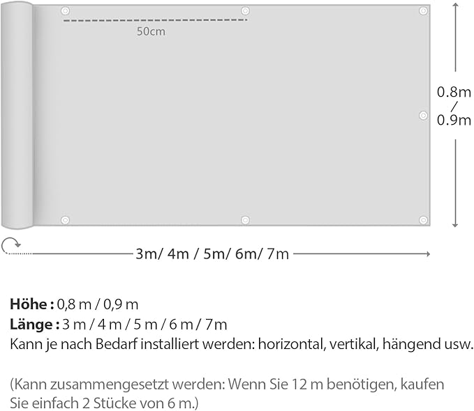 Sekey Balkon Sichtschutz Taupe – Wasserdichte Oxford Balkonabdeckung mit Nylon-Kabelbindern, UV-beständig, Blickdicht & Windschutz, Rostfreie Ösen, Einfach zu Installieren Sekey