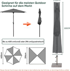 Sekey Sonnenschirm Schutzhülle mit Stab – Wasserdichte Abdeckung für Ø 400 cm / 240×330 cm Gartenschirm, UV-beständig, mit Belüftung & Reißverschluss