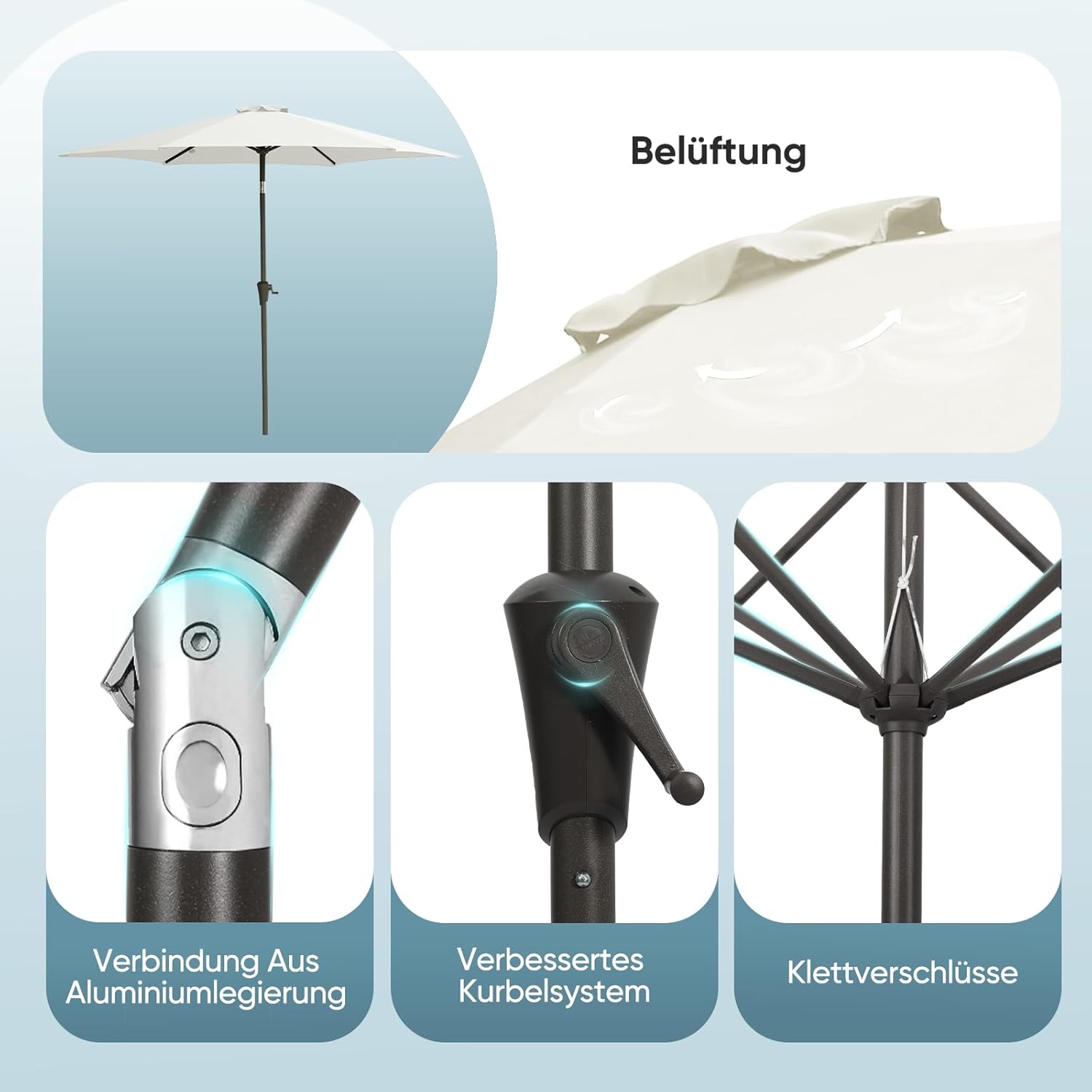 Salcar Sonnenschirm Ø 2,7 m – Kurbelschirm mit Knickgelenk, UPF 50+, UV-Schutz & wasserabweisend, GRS-zertifiziertes Polyester, für Garten, Terrasse & Balkon Sekey
