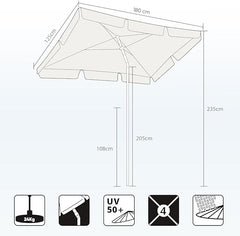 Sekey Rechteckiger Balkon-Sonnenschirm 200x125 cm – UPF50+, 4 Farben (Apfelgrün, Weiß, Dunkelgrau, Beige) + Schutzhülle