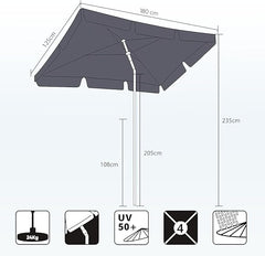 Sekey Rechteckiger Balkon-Sonnenschirm 200x125 cm – UPF50+, 4 Farben (Apfelgrün, Weiß, Dunkelgrau, Beige) + Schutzhülle