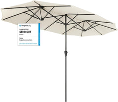 Sekey Doppelsonnenschirm 160 × 300 cm – Großer Sonnenschirm mit Kurbel & Knickfunktion, UV50+ Marktschirm, windstabil, Weiß / Grau