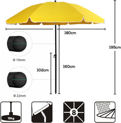 Sekey Sonnenschirm Ø180 cm mit UPF50+ – windstabiler Strand- & Balkonschirm mit Neigefunktion, wasserdicht, inkl. Schutzhülle, GRS-recycelter Bezug