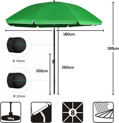 Sekey Sonnenschirm Ø180 cm mit UPF50+ – windstabiler Strand- & Balkonschirm mit Neigefunktion, wasserdicht, inkl. Schutzhülle, GRS-recycelter Bezug