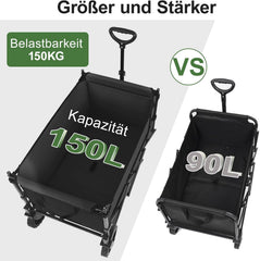 Sekey XXL Faltbarer Kinder-Handwagen mit Dach, 150 L, 150 kg, Sonnenschutz, Strand- & Campingwagen, Grau/Blaugrün/Schwarz, Modell S4018