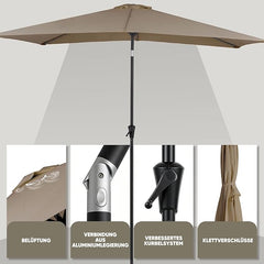 Sekey Aluminium Sonnenschirm Rechteck mit Kurbel & Knickfunktion – UV50+ Gartenschirm 38 mm Stange, 12x18 mm Streben für Balkon, Terrasse & Garten