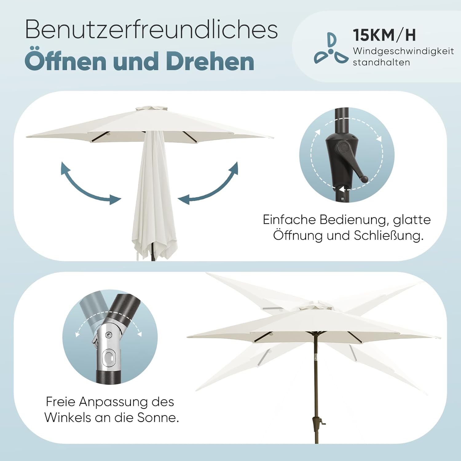 Salcar Sonnenschirm Ø 2,7 m – Kurbelschirm mit Knickgelenk, UPF 50+, UV-Schutz & wasserabweisend, GRS-zertifiziertes Polyester, für Garten, Terrasse & Balkon Sekey