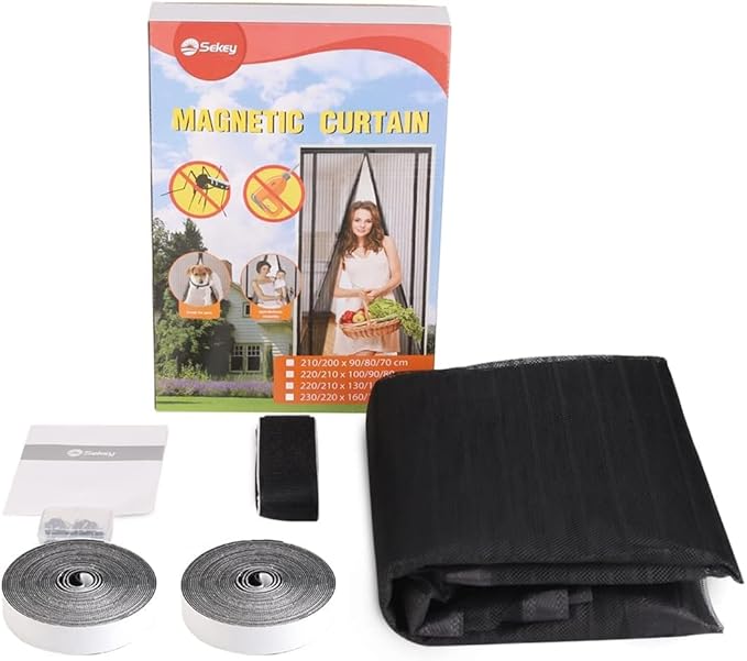 Sekey Magnet Fliegengitter für Balkontür – Selbstklebender Insektenschutz ohne Bohren, zuschneidbar & vielseitig einsetzbar (Schwarz) Sekey