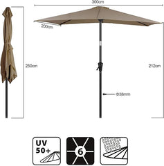 Sekey Aluminium Sonnenschirm Rechteck mit Kurbel & Knickfunktion – UV50+ Gartenschirm 38 mm Stange, 12x18 mm Streben für Balkon, Terrasse & Garten