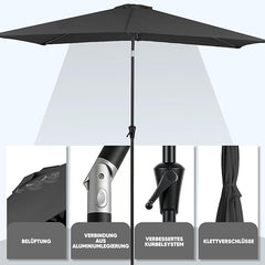 Sekey Aluminium Sonnenschirm Rechteck mit Kurbel & Knickfunktion – UV50+ Gartenschirm 38 mm Stange, 12x18 mm Streben für Balkon, Terrasse & Garten